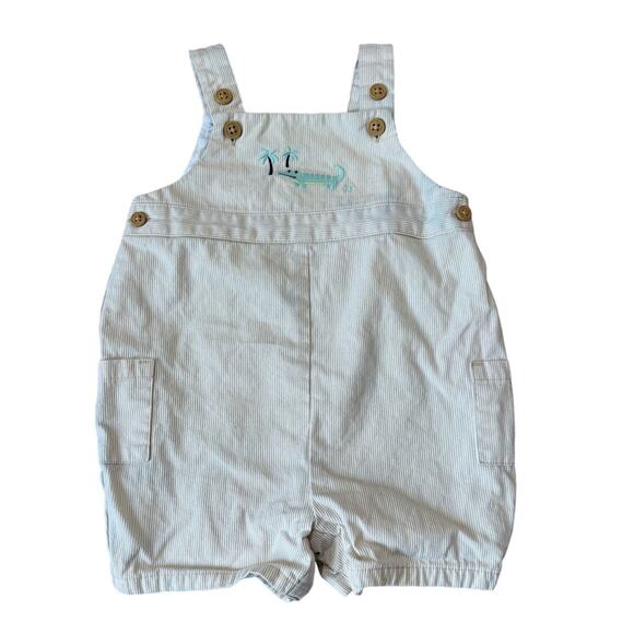 Janie & Jack baby overalls, shorts, 3-6 months, Tan & white; with Alligator - Picture 1 of 8